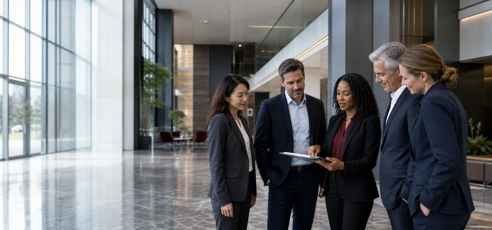 Corporate leadership team in discussion