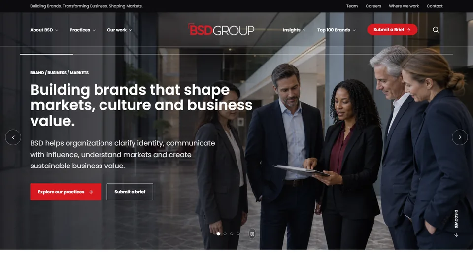 Homepage hero of BSD Group prototype direction two